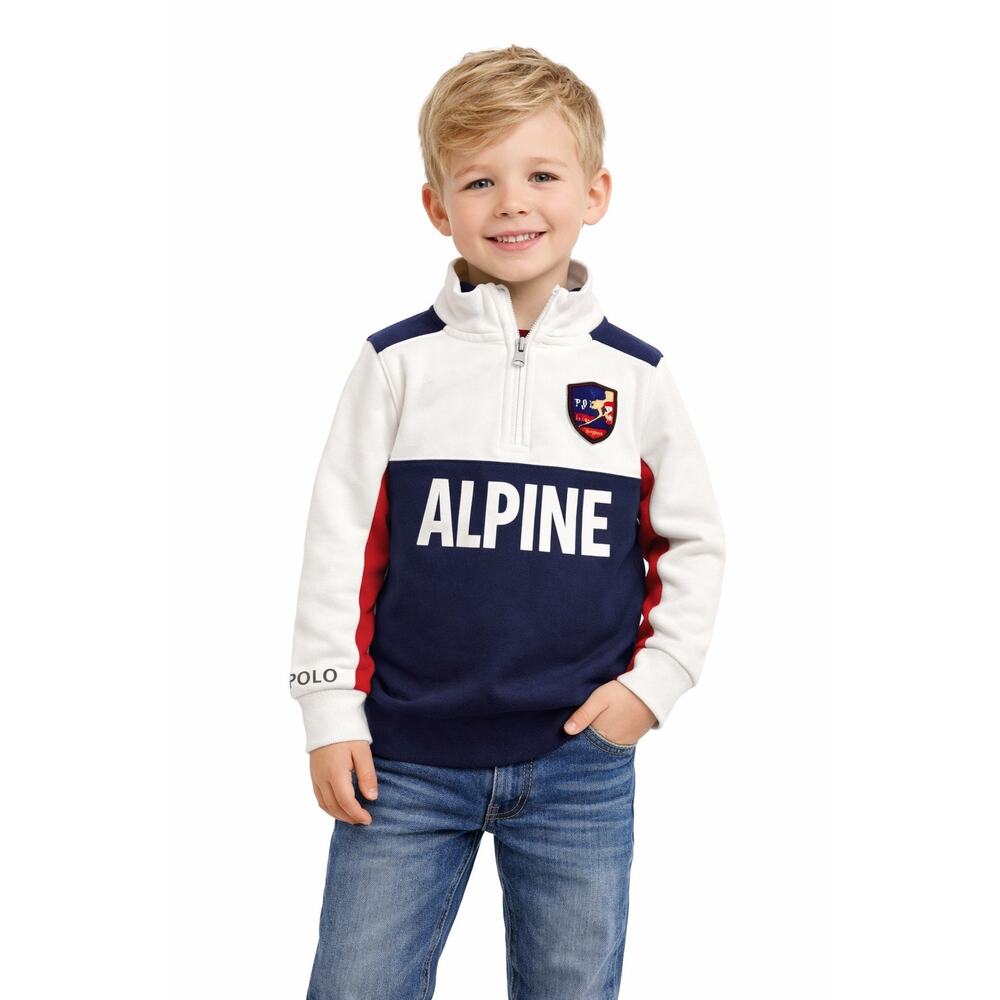 Polo Ralph Lauren Boy 3T Alpine Ski 1/4 Zip Sweatshirt Pullover Sweater Navy Red